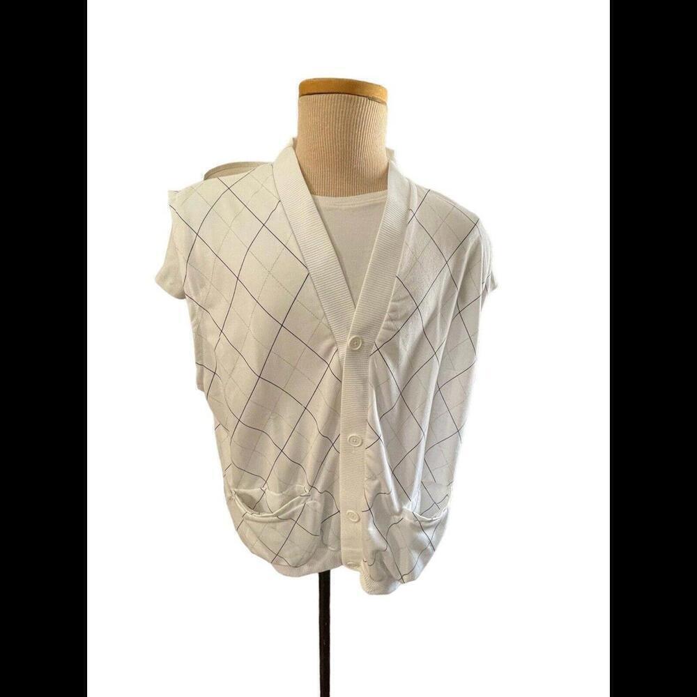 HABAND White Mens  Diamond Vest Button Up With Pockets Plus Size L